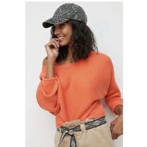 Anthropologie Kendall Ribbed Cropped Crewneck Sweater Orange Size XL